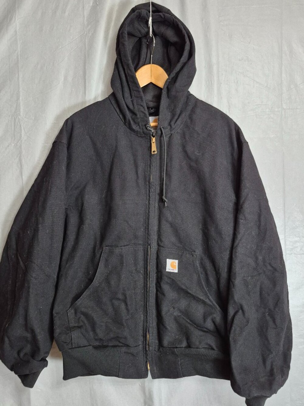 Vintage Carhartt Black Hooded Duck Canvas Work Jacket XL